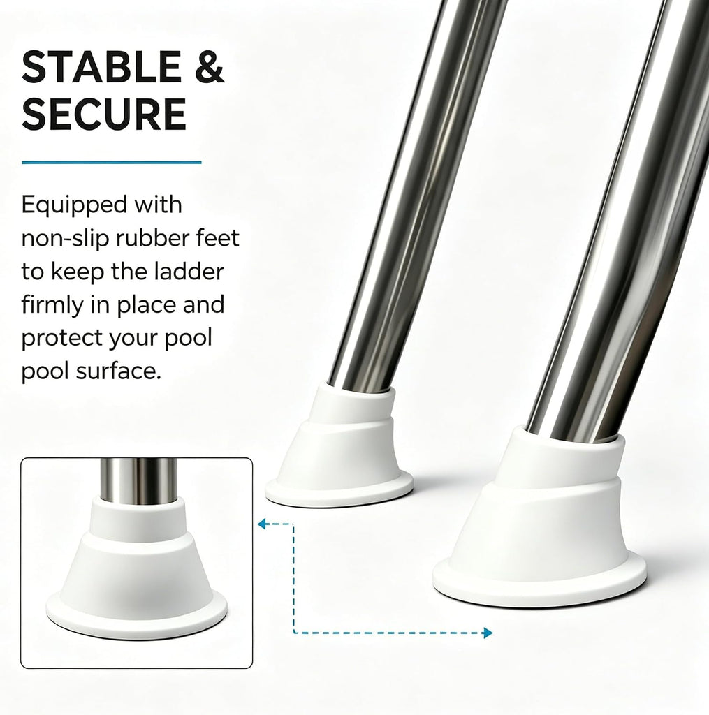 4 Step in & Above Ground Pool Ladder, 304 Stainless Steel Single Sided in-Pool Steps, 330LBS Non-Slip White Treads &