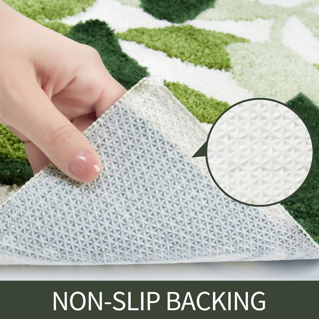 Green Bathroom Rug Set 2 Piece, Non-Slip Strong Water Absorbent Plush Microfiber Bath Mat Rug Set, Machine Washable