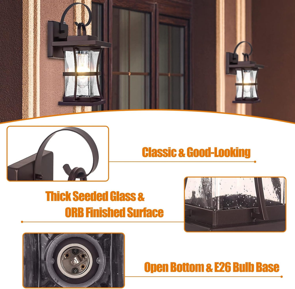 2-Pack Dusk to Dawn Outdoor Lighting - Oil Rubbed Bronze Exterior Porch Light Fixtures Wall Mount
