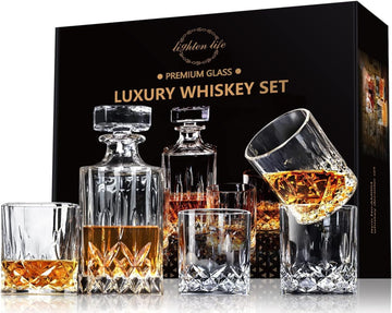 Whiskey Decanter Set for Men - Whiskey Decanter with 4 Whiskey Glasses in Gift Box, Non-Lead Glass for Bourbon and