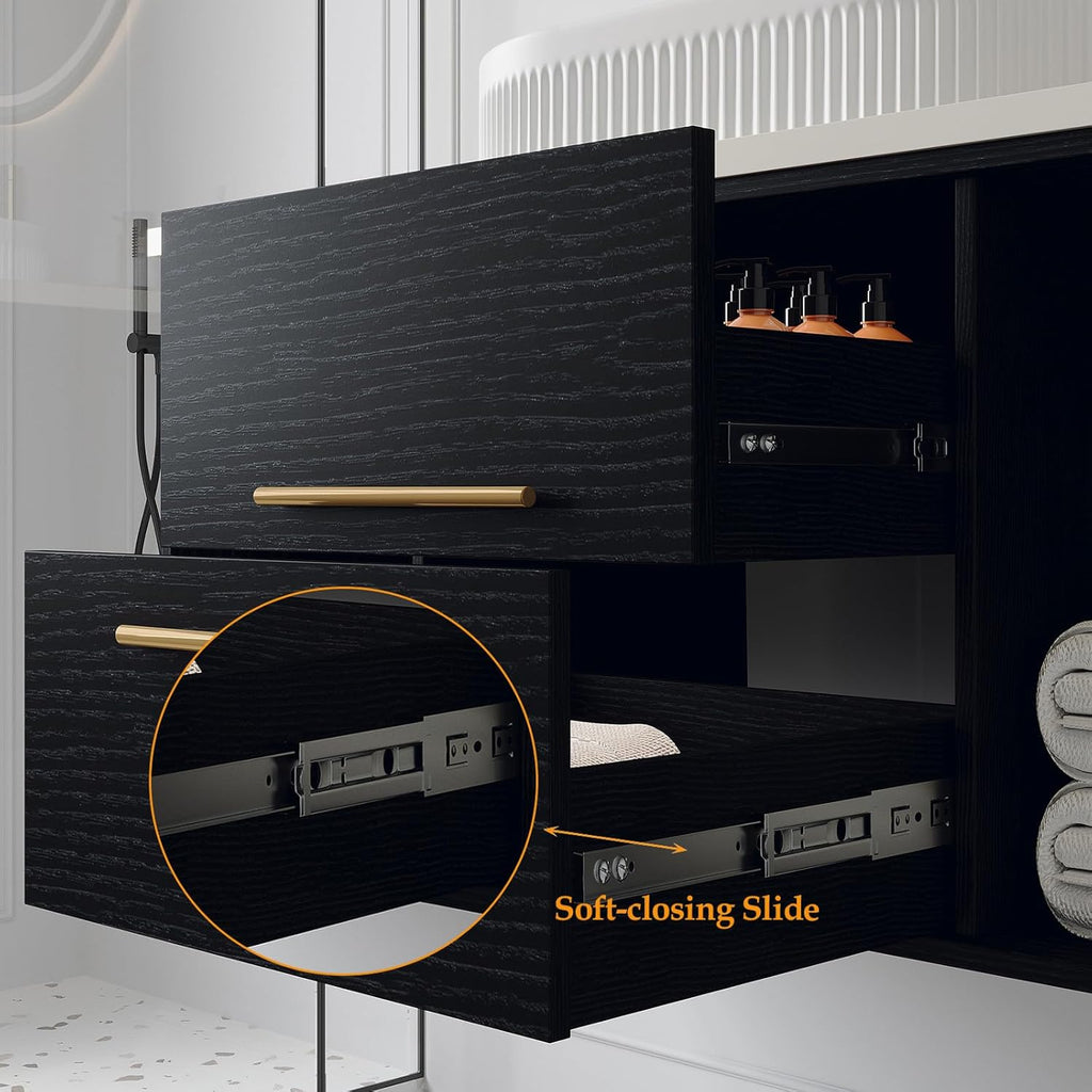 40" Modern Floating Bathroom Vanity with Premium AAA Grade Ceramic Sink, Wall-Mounted Solid Wood Cabinet