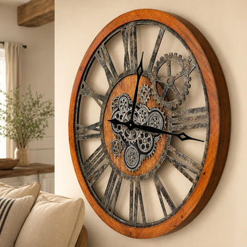 The B-Style 36" Large Moving Gear Wall Clock Oversized Vintage Farmhouse Wall Clocks Decor Rustic Industrial Wood