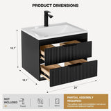 24" Modern Floating Bathroom Vanity with Sink - Wall Mounted Cabinet with Double Drawers