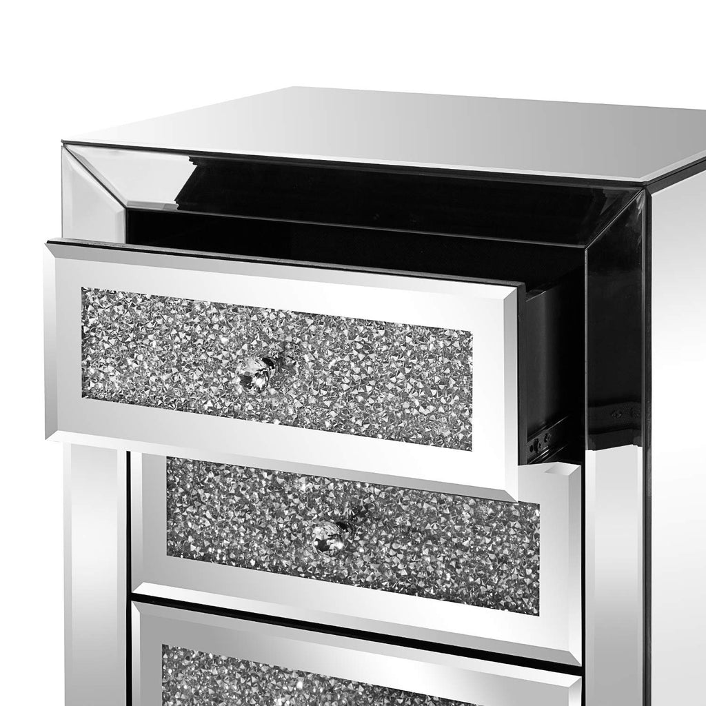 Mirrored Nightstand with 3 Drawers Modern End Table Bed Side Table with Mirrored Finish, 17.72-inch W x 13.78-inch D
