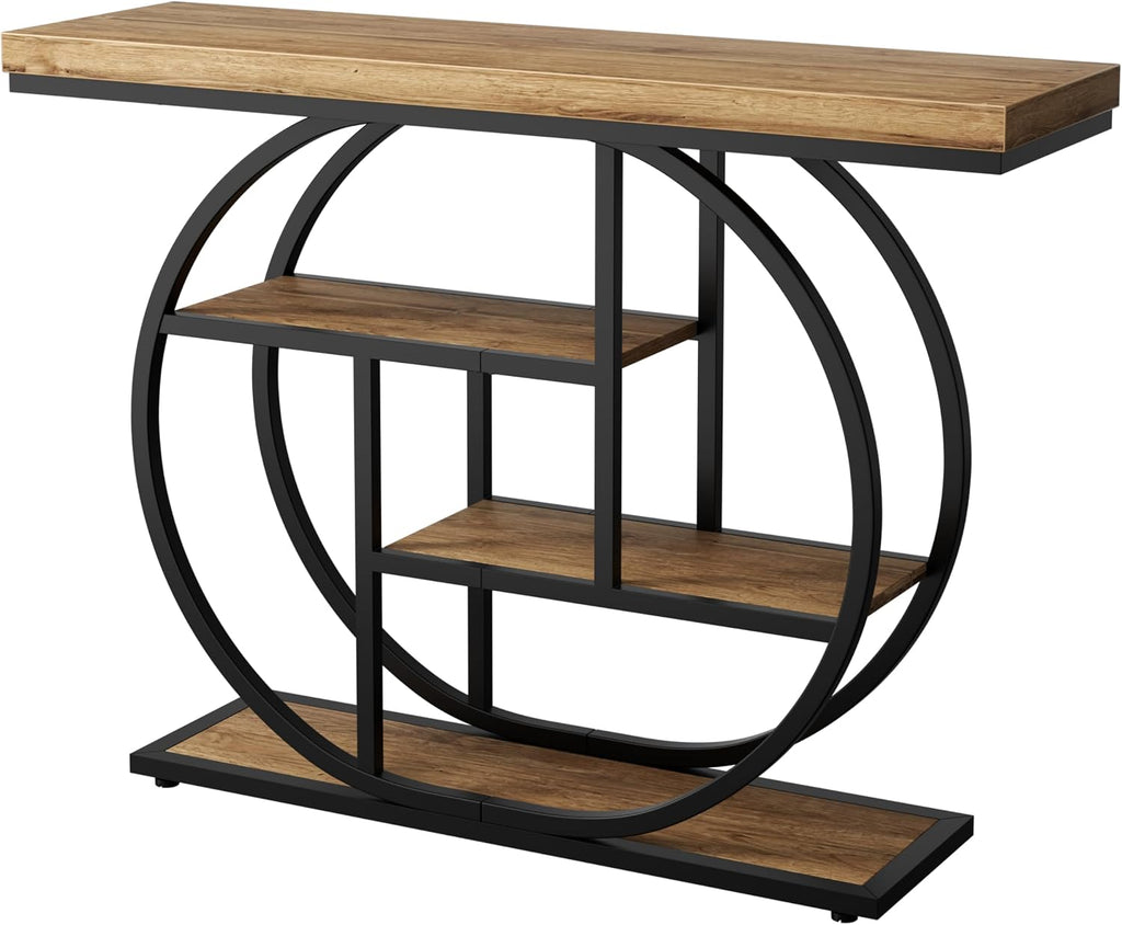 41.3" Console Table with Storage, Industrial Entryway Table, 4-Tier Shelves Sofa Table Behind Couch, Narrow Wood