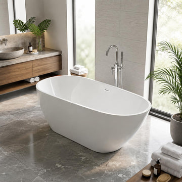 67" Deep Soaking Bathtub, Non-Slip Acrylic Tub with Chrome Drain, cUPC Certified, Ergonomic Modern Bath for Bathrooms