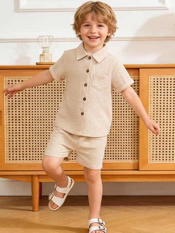Baby Boys Summer Clothes Toddler Boys Button-down Shirt Tops + Shorts Outfit 2PCS