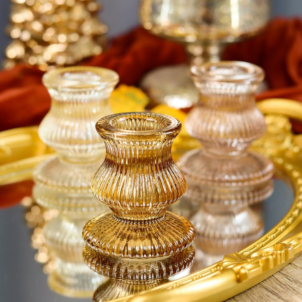 Glass Candlestick Holders 12PCS Taper Candle Holders for Table Centerpiece Vintage Colorful Candle Sticks for