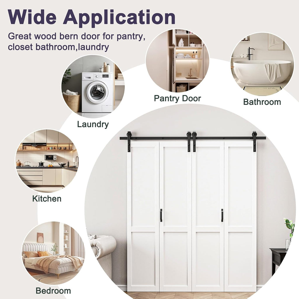 64" x 84" Frosted Glass Bifold Sliding Barn Door with Hardware Kit Included, Pre-Assembled Solid Cor