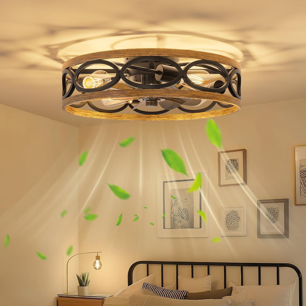 20" Ceiling Fans with Lights and Remote, 6 Wind Speeds 3 Timing Quiet Flush Mount Low Profile Caged Ceiling Fan