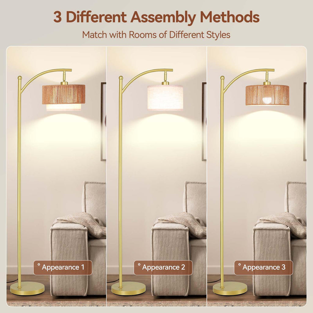 Arc Floor Lamps, Rattan Standing lamp with 12W Bulb