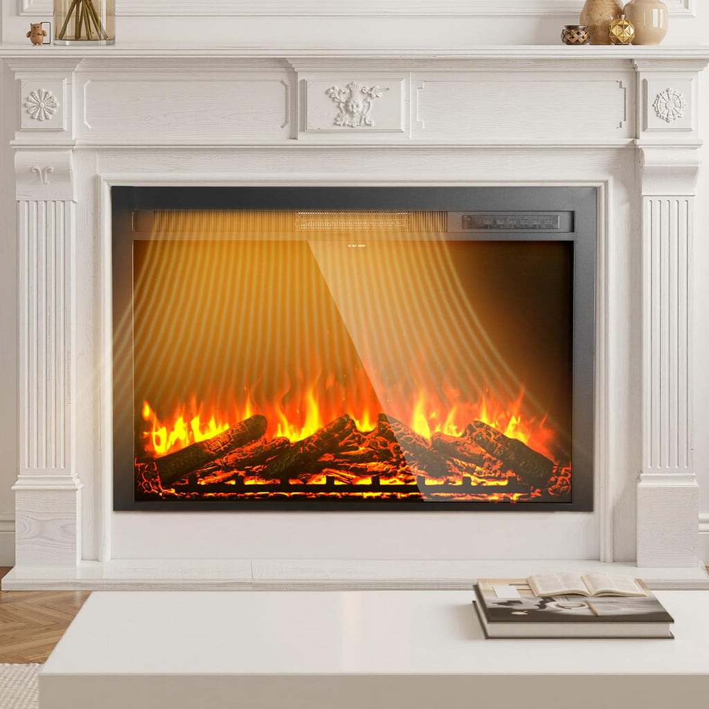 40 Inch Electric Fireplace Insert, Recessed or Wall Mounted Heater Realistic Flame Colors & Adjustable