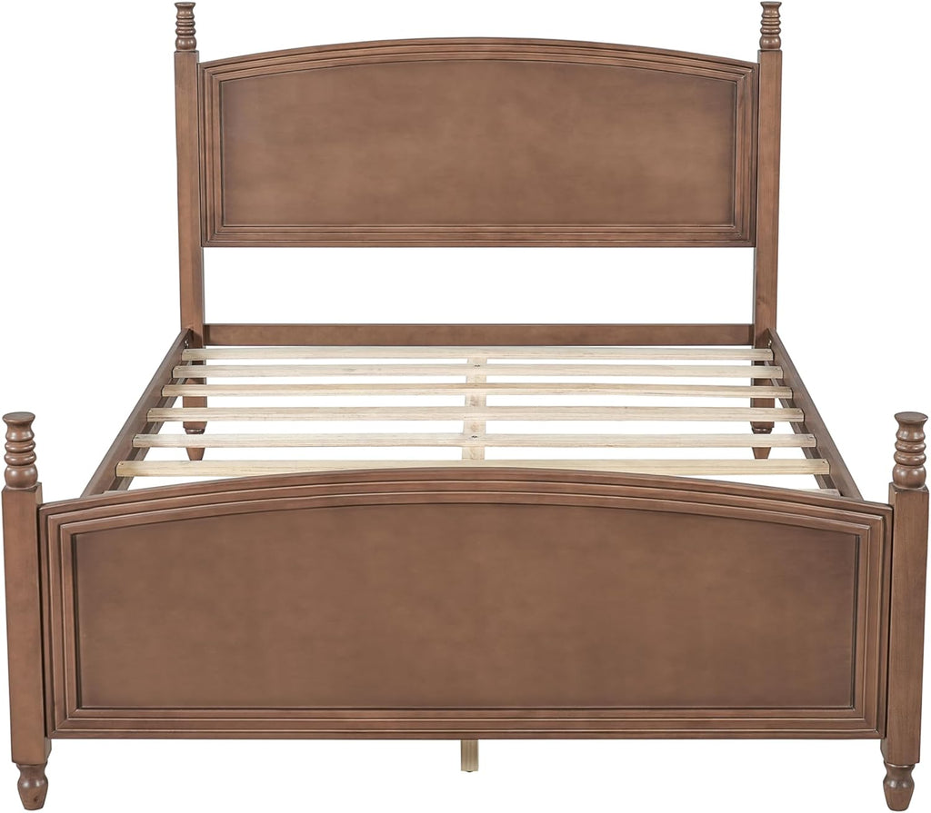 Queen Bed Frame, Solid Wood Platform Bed Frame Queen with Curved Headboard & Footboard, Mid Century Modern Wood