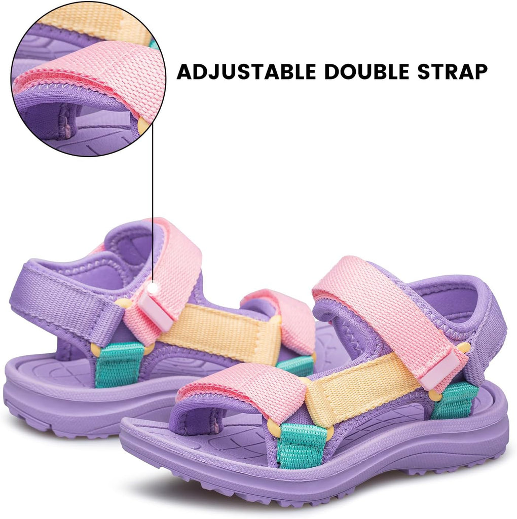 Boys Girls Sandals Adjustable Double Strap Open-Toe Athletic Lightweight Unisex Child Sandals Summer