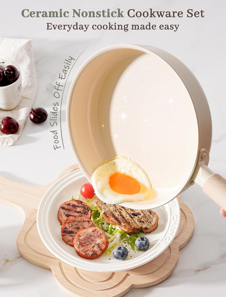 Pots and Pans Set Non Stick,Non Toxic 18 Pcs Ceramic Cookware | Dishwasher Safe Induction Cookware for Everyday