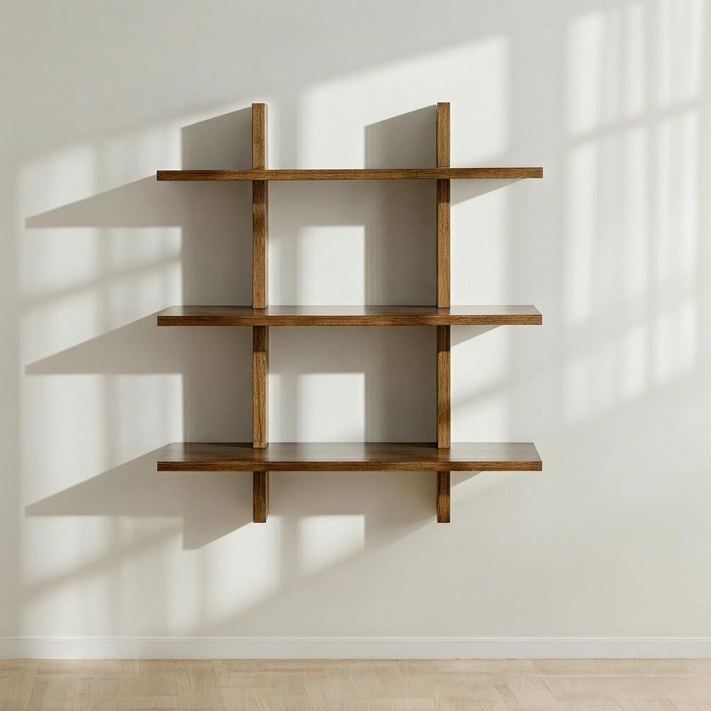 Solid Wood Floating Wall Shelves, Premium Hardwood Hanging Shelves with Reinforced Brackets, Japanese Joinery Wall