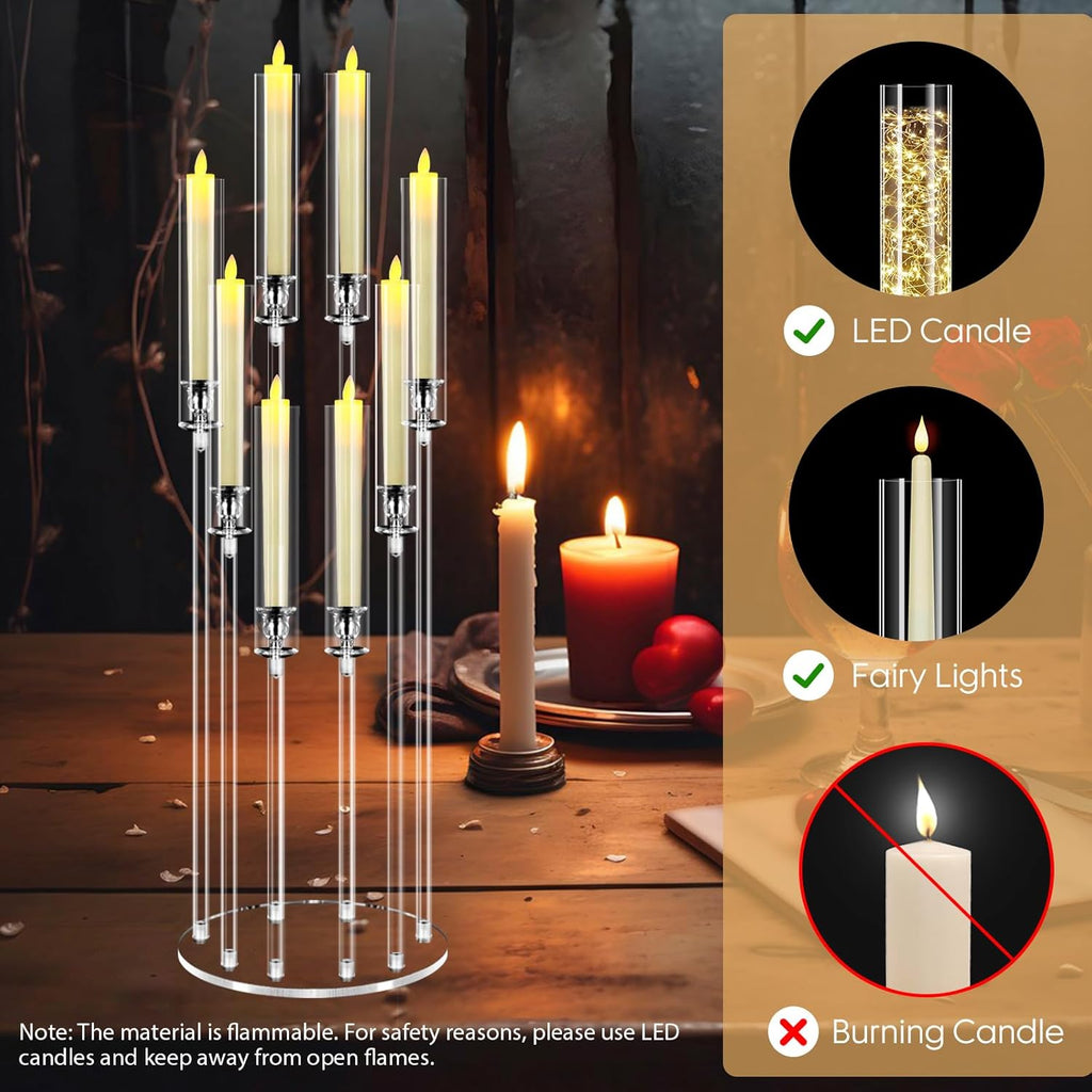 2 Sets 8 Arms Acrylic Candelabra Centerpieces for Tables Decortion,Clear Candle Holdercor,Candlesticks Holder with 16