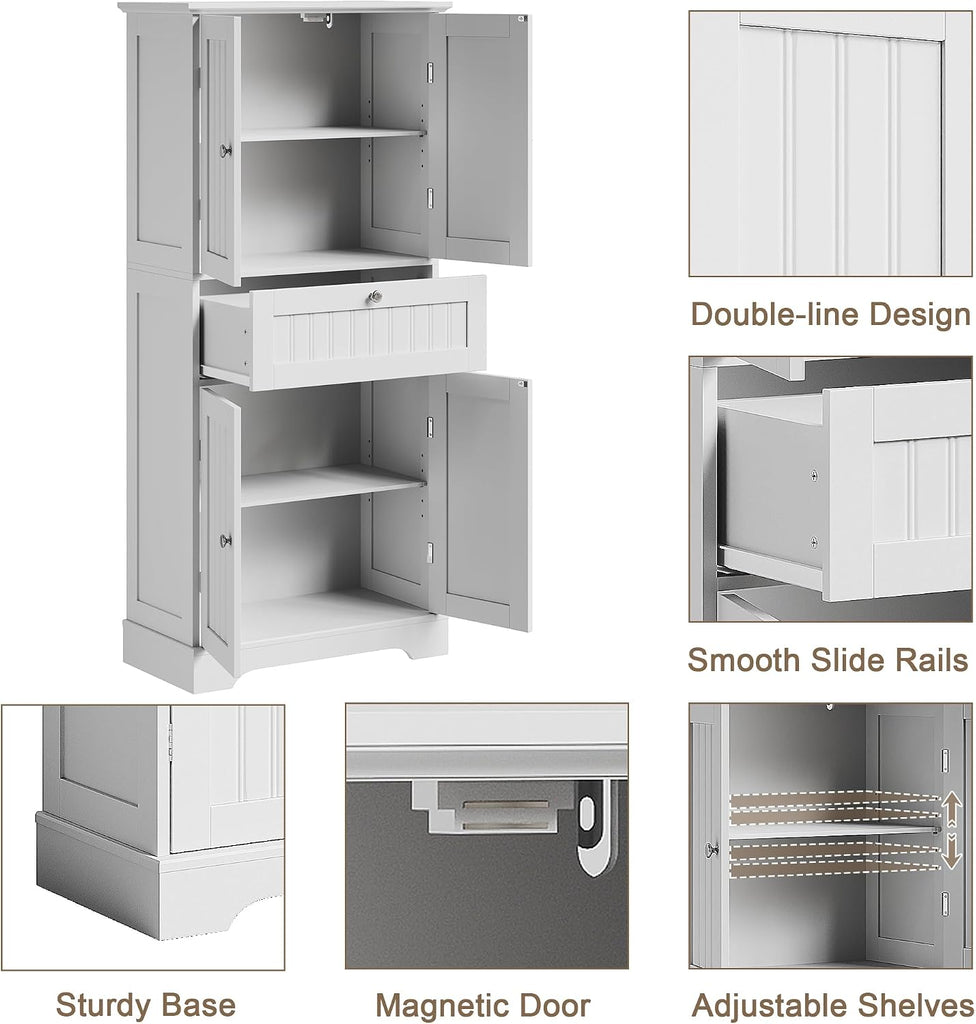 51" H Bathroom Floor Cabinet with Drawers and Adjustable Shelves | Bathroom Storage Cabinet, Freestanding Kitchen