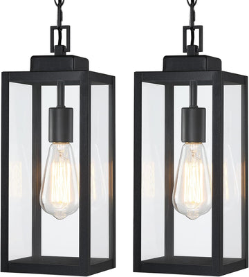 2 Packs 15'' Large Outdoor Pendant Light, Modern Outside Chandelier Outdoor Hanging Lantern Light