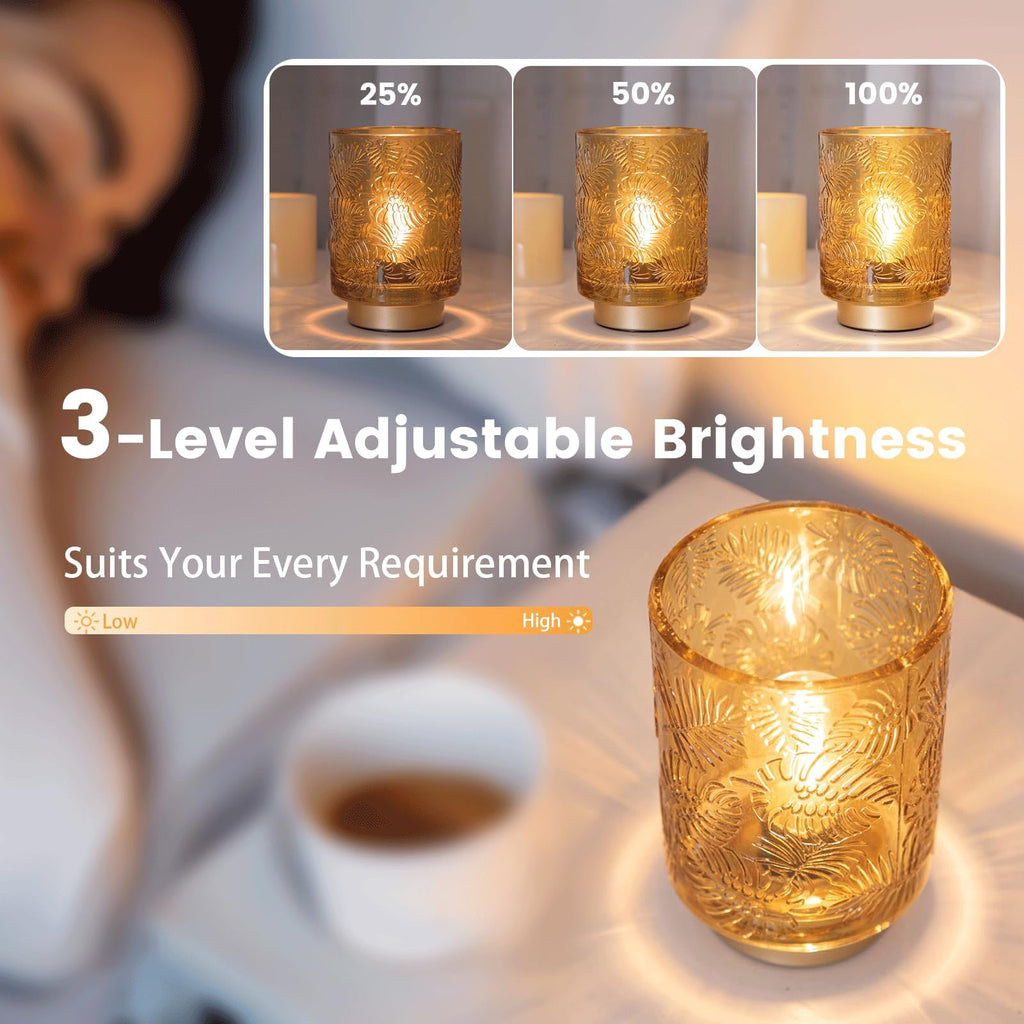 Battery Operated Small Cordless Table Lamps with Remote Control, Dimmable Brightness Wireless Lamp with Timer, Glass