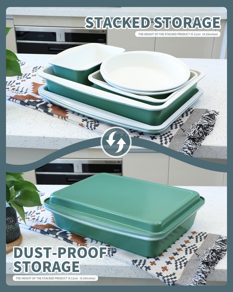 Ceramic Nonstick Pans Set, Non Toxic 30 PCS Stackable Bakeware Sets, 550°F Oven Safe Sheet & Pans, Warp-Free