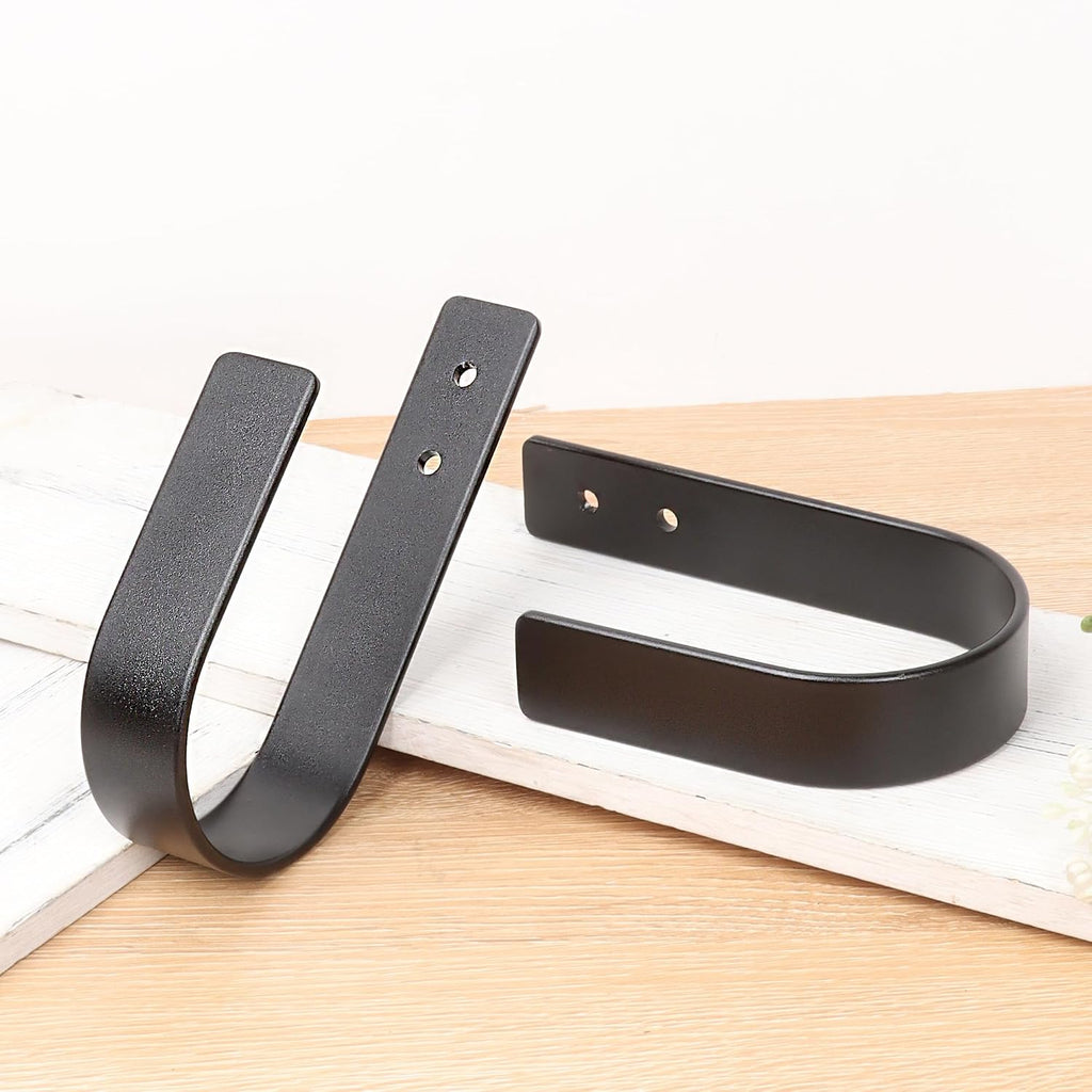 2 Pack Modern Curtain Holdbacks - Solid Aluminum U Shaped Wall Mount Curtain Hooks - Tiebacks for Curtains (2, Black)