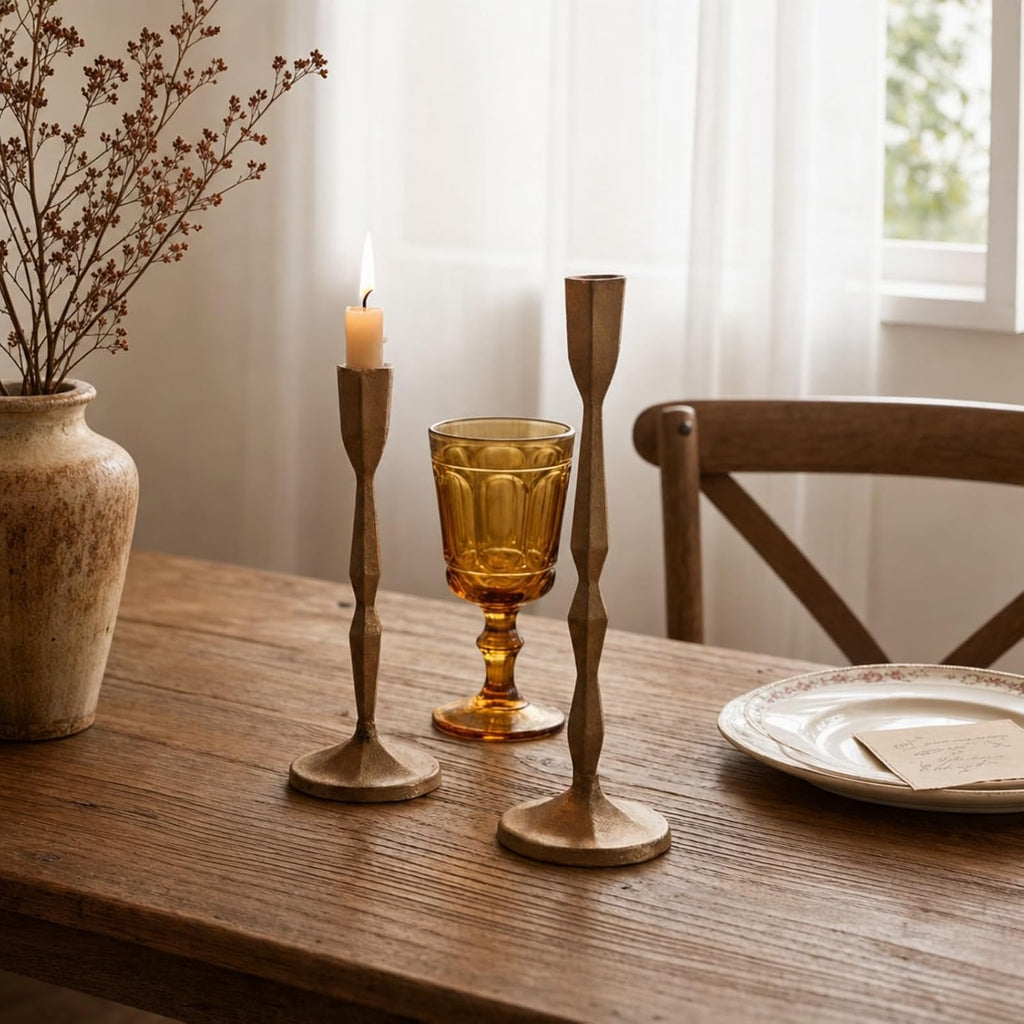 Antique Brass Iron Taper Candle Holder Set of 2 Decorative Decorative Candle Stand Vintage Rustic Candlestick Holders