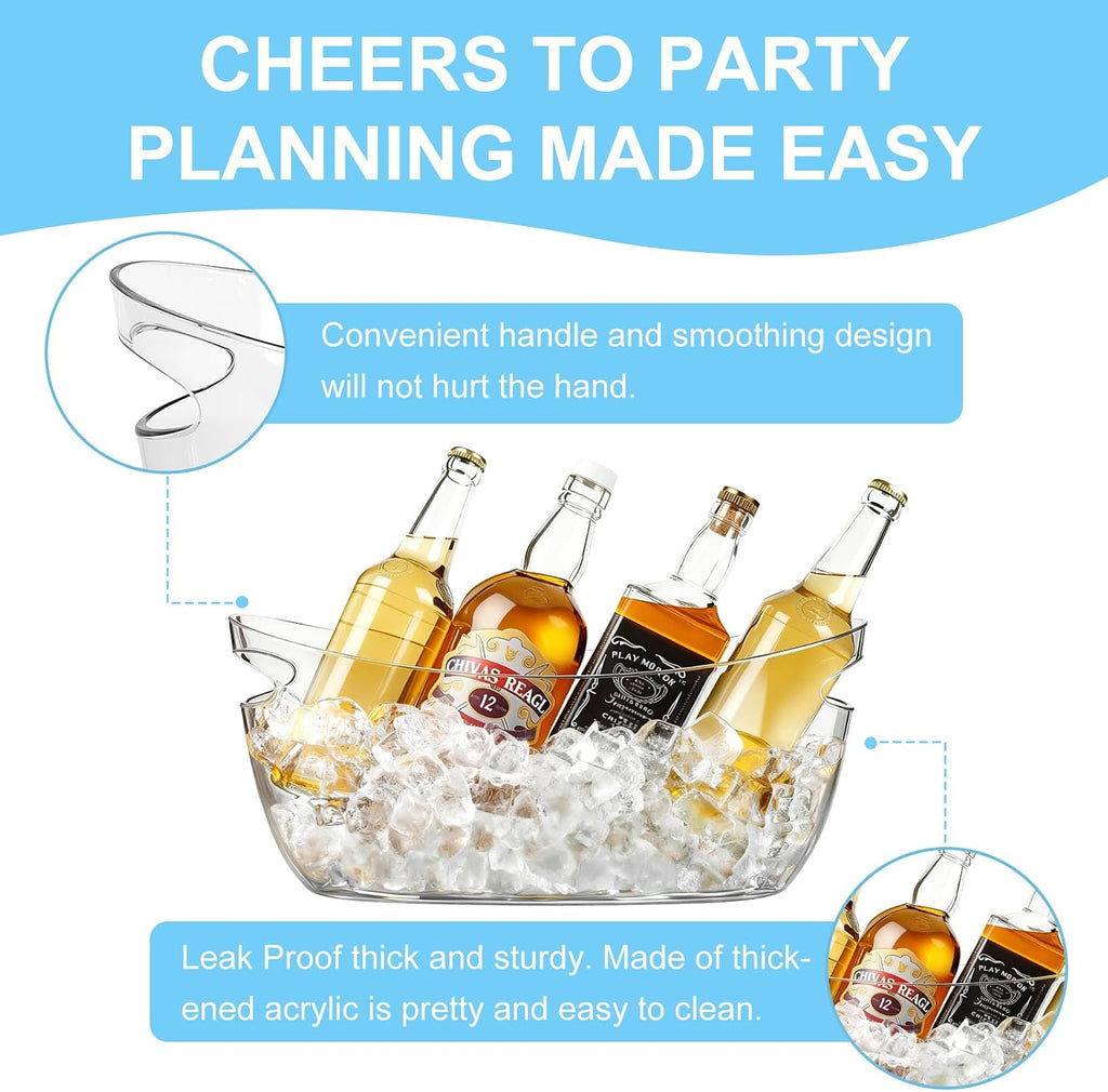 Clear Acrylic Ice Buckets, 5.5L Mimosa Bar Beverage Tubs with Scoops - Set of 2