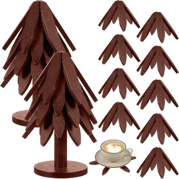 Wooden Trivets for Hot Dishes 2 Set Christmas Tree Shape Trivet Set Natural Foldable 10 Wooden Tree Trivets + 2 - Set of 10