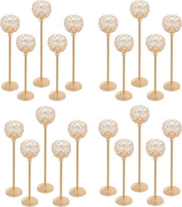 4-Piece Crystal Candle Holder Set, Gold Electroplated Glass Candle Holders for Tealights Taper LED Candles, Wedding