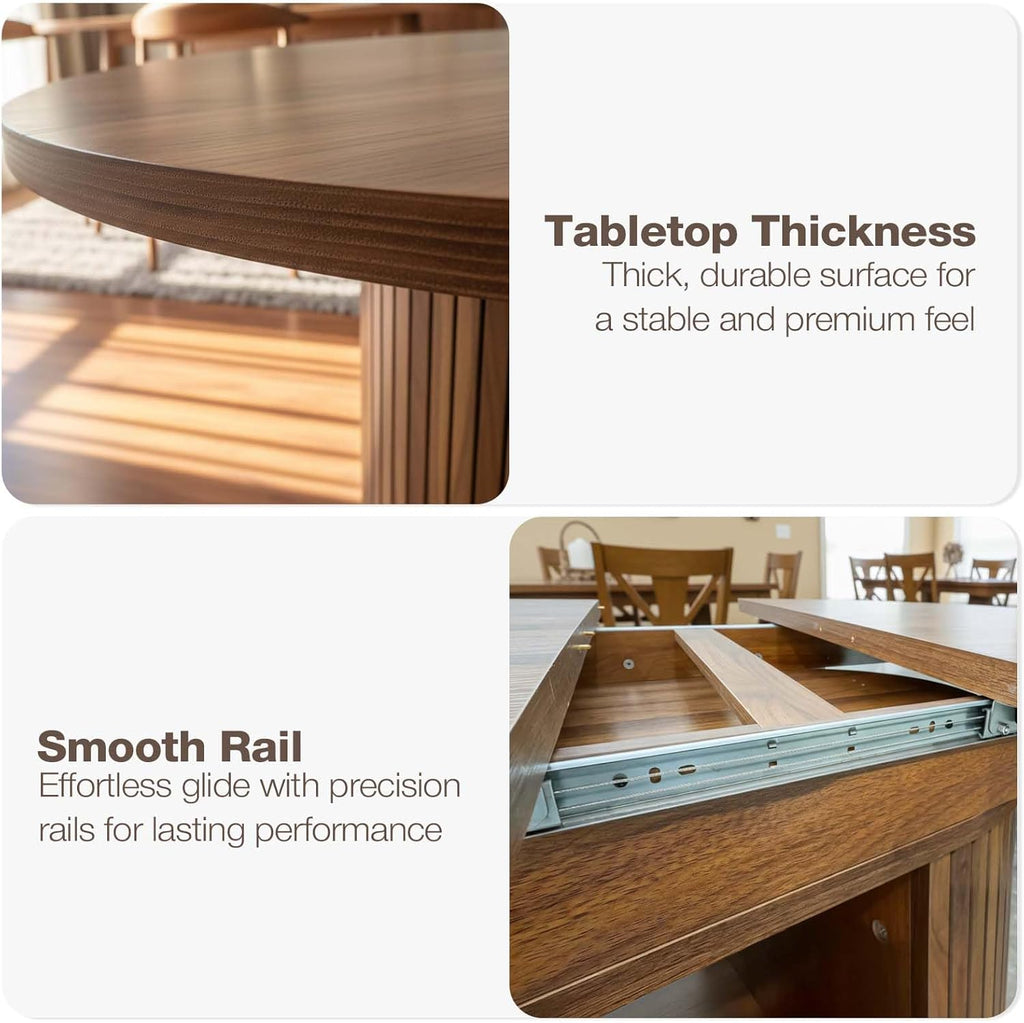 43.3'' - 59'' Extendable Round Dining Table for 4 - 8, Modern Wood Oval Kitchen Table with Storage Shelf