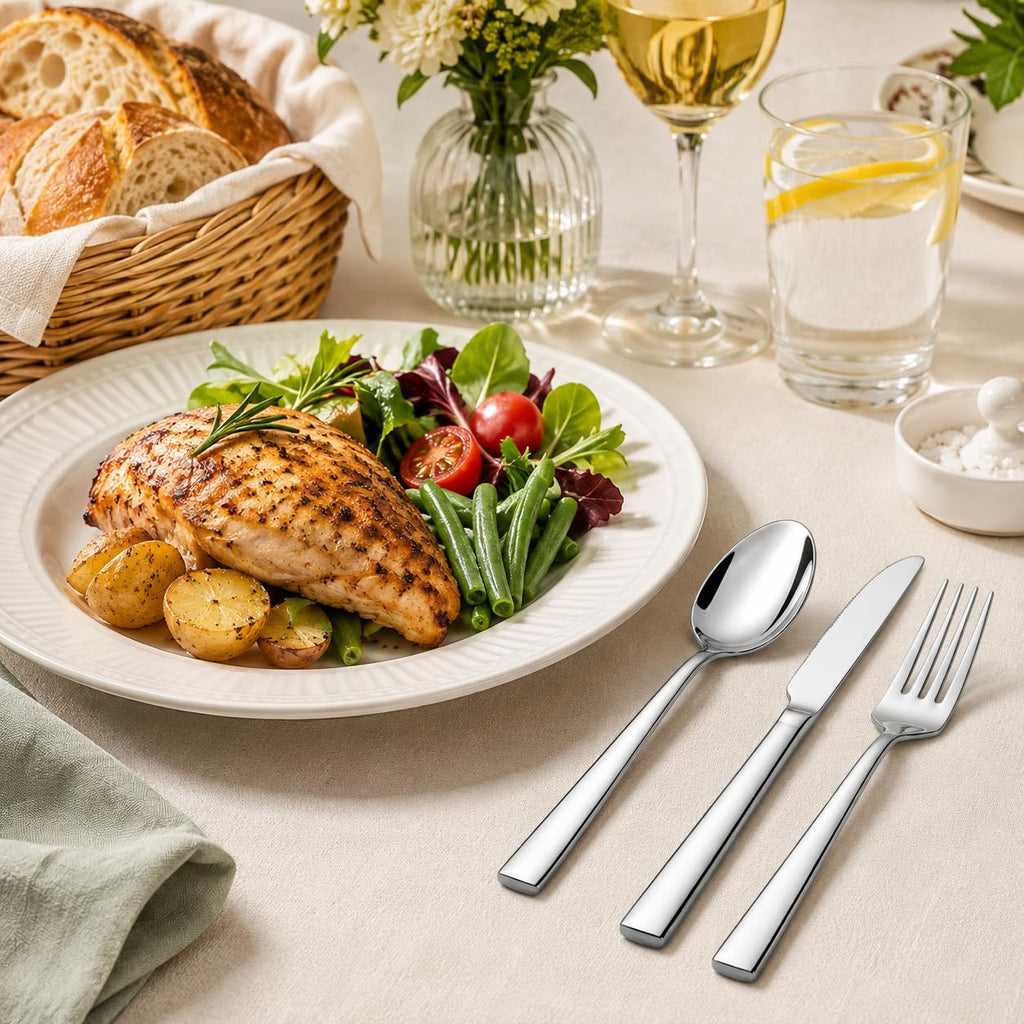 24-Piece Stainless Steel Silverware Set for 8, Mirror Polished Flatware Set Includes 8 Dinner Knives, 8 Dinner Forks