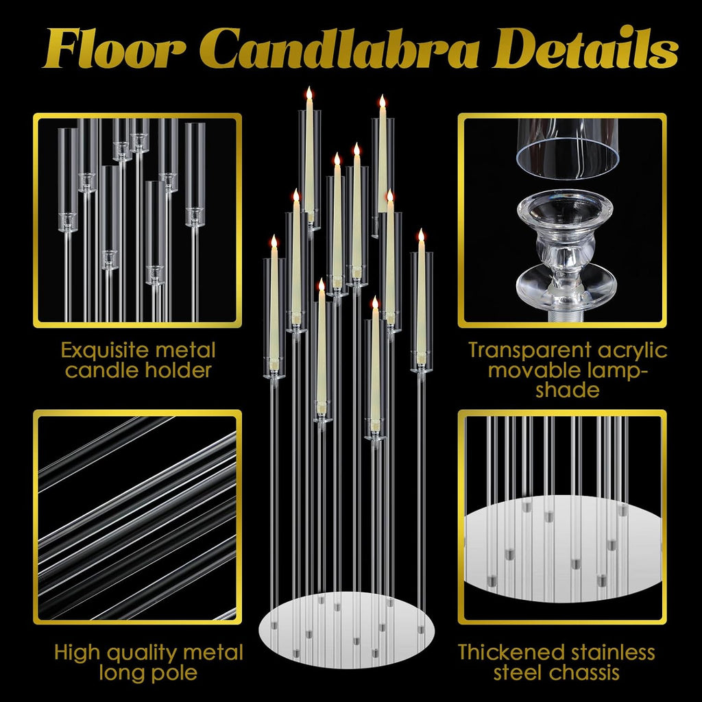 4 Pcs 10 Arm 46.5 Acrylic Candelabra Table Centerpiece Floor Candelabras Clear Candle Holder with Removable