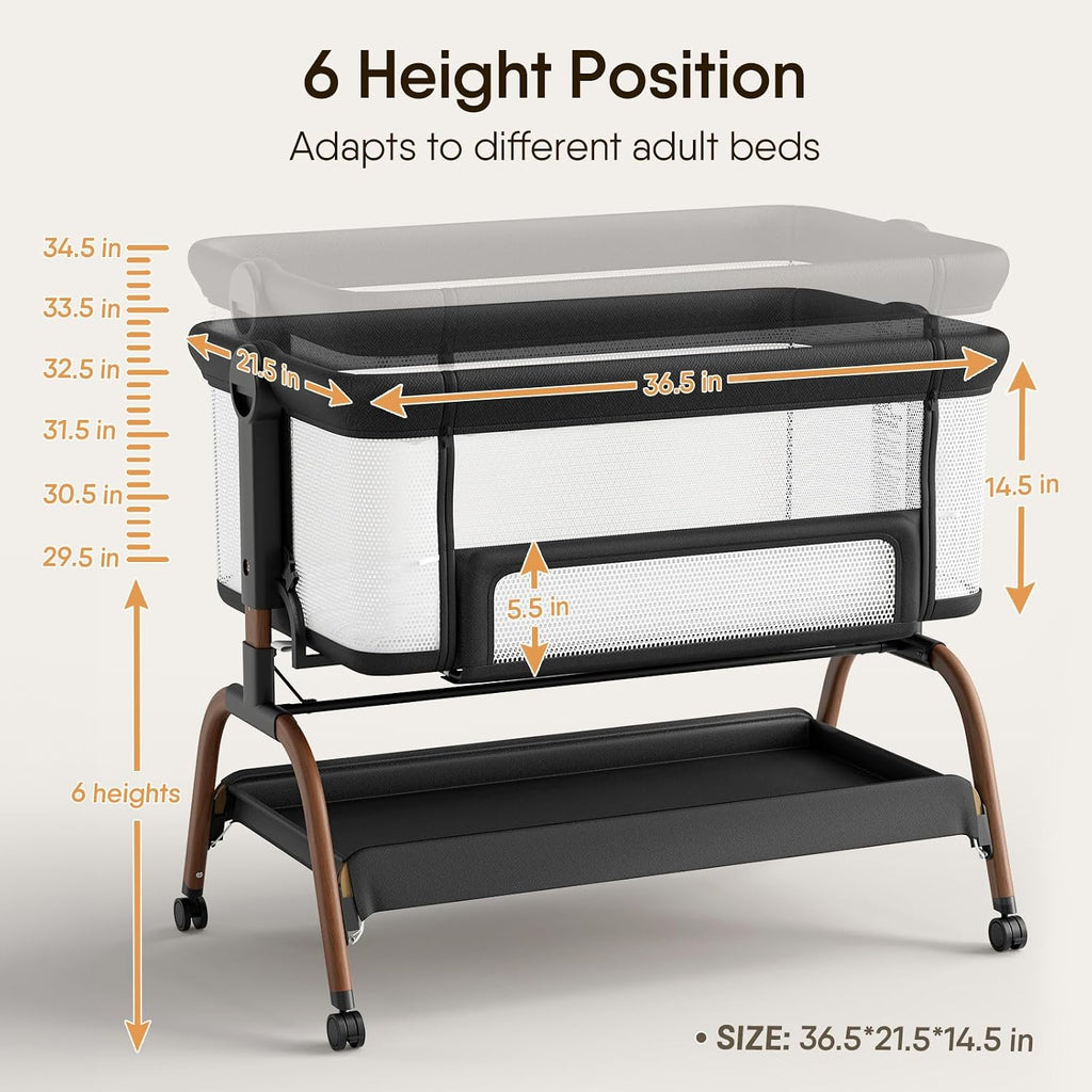 Bassinet Bedside Crib, Stable and Secure Crib for Newborns, Black | 3-in-1 Baby Bassinet Bedside Sleeper with