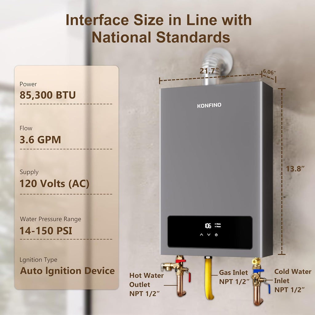 Indoor Natural Gas Tankless Water Heater - Up to 4.3 GPM, 102, 000 BTU for 3-4 Water Point Use