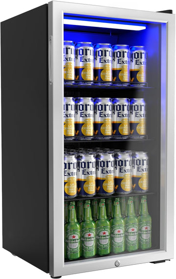 3.3 Cu.Ft Beverage Refrigerator Cooler with Glass Door & Safety Lock