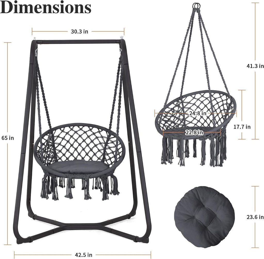 Chair with Stand Included, Heavy Duty Hanging Chair with Stand, 330 lbs Capacity, Patent Pending, Grey