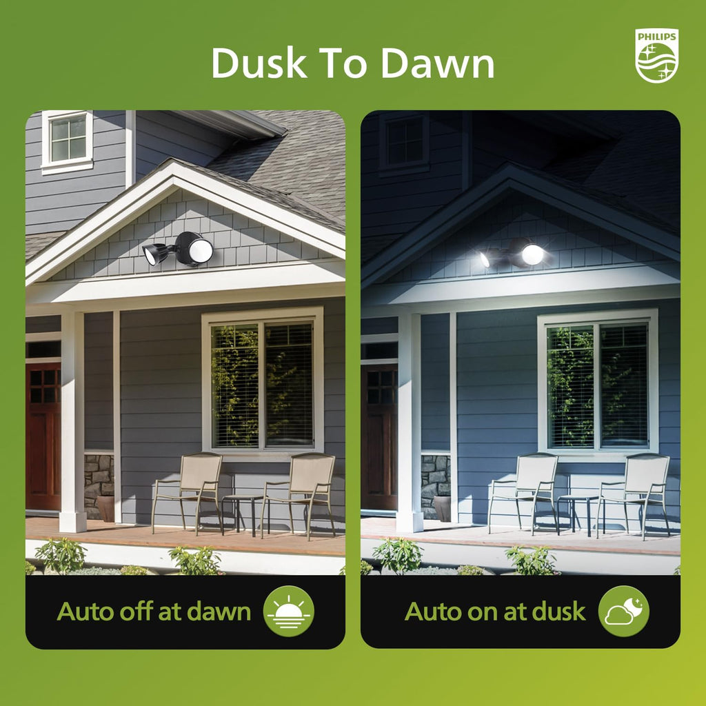 Dusk to Dawn 44W 3500LM LED Security Flood Lights Outdoor, 5000K Daylight, Wet Location, Dual Adjustable Heads