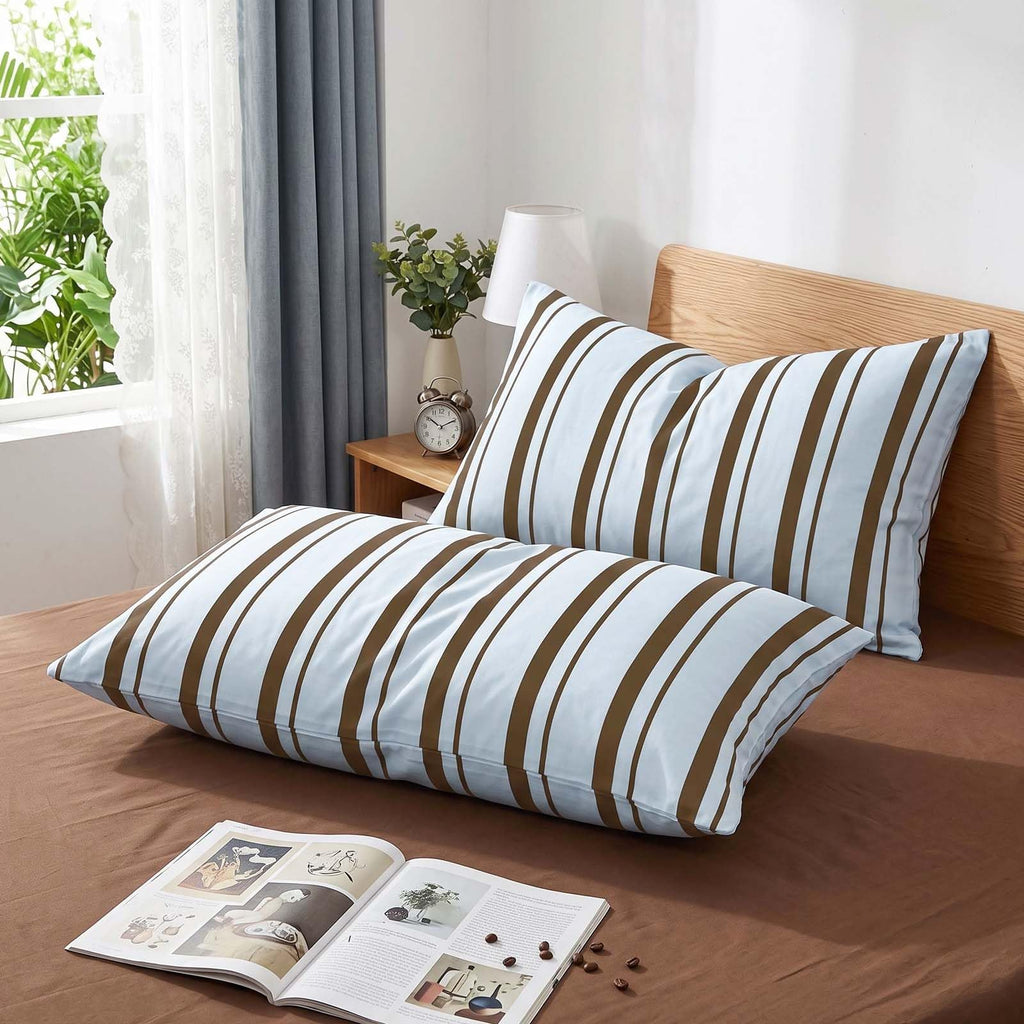 Blue Brown Striped Duvet Cover Set Queen Modern Farmhouse Bedding