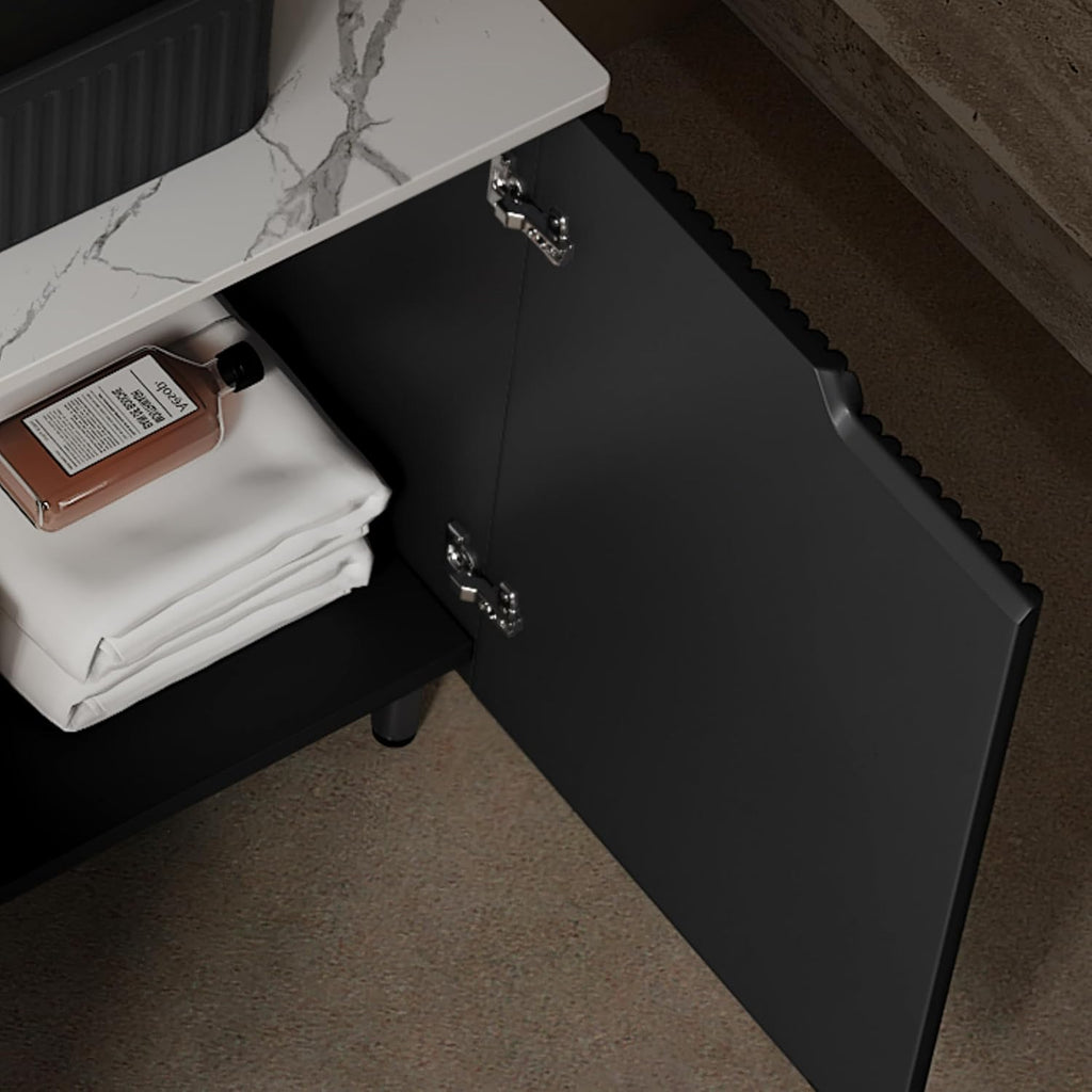 30" Freestanding Bathroom Vanity with Stone Pattern Basin - Cabinet with 2 Doors & Countertop