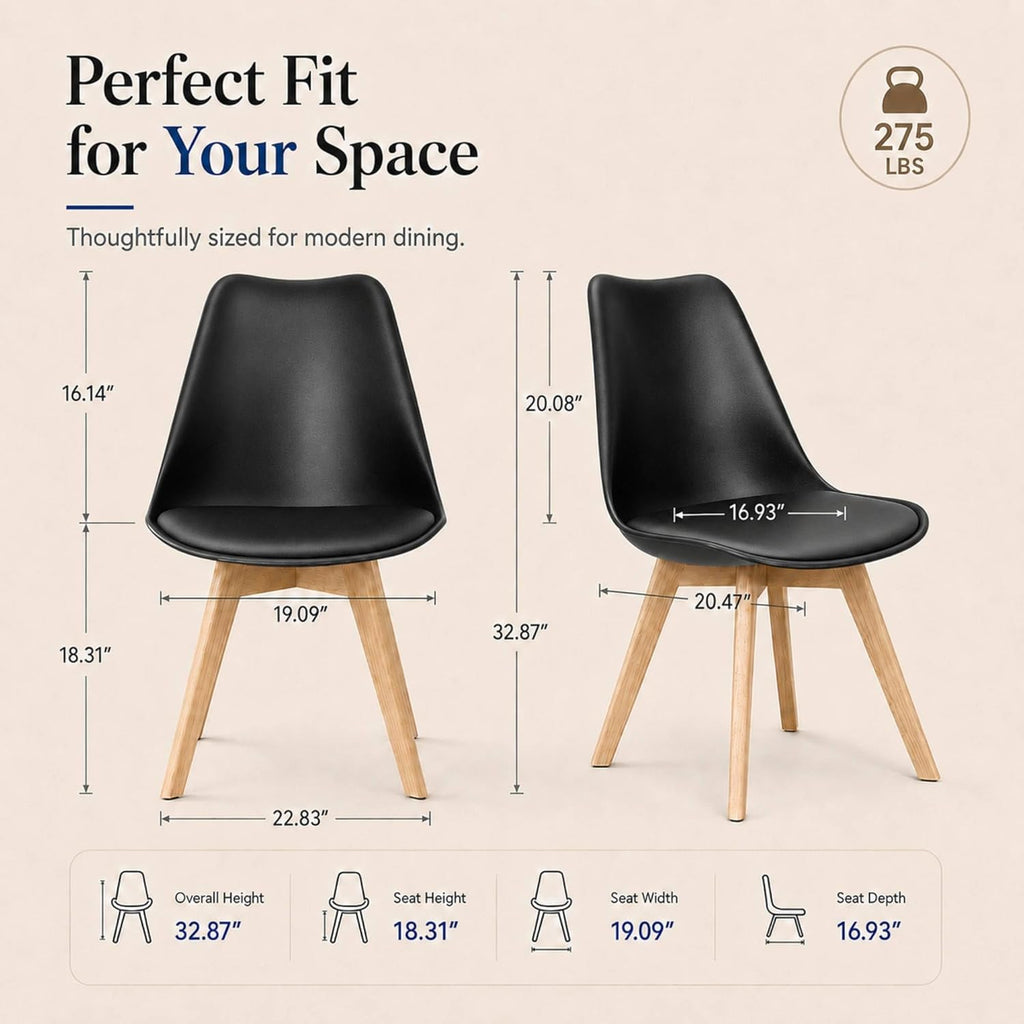 Dining Chairs Set of 4, Modern Upholstered Dining Room Chairs with PU Leather Padded Seat, Armless Kitchen Chairs
