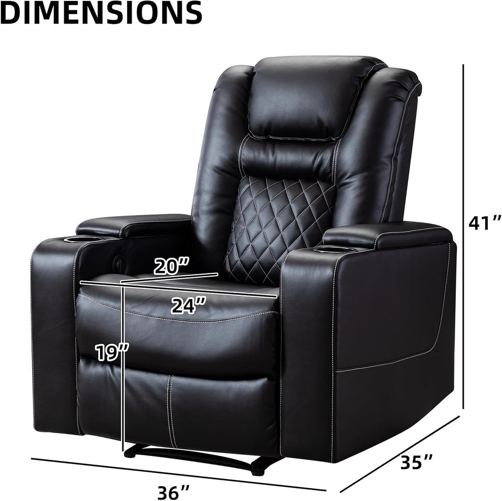 Electric Power Recliner Chair with USB Ports and Cup Holders, Breathable Leather Home Theater Seating with Hidden Arm