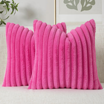 Faux Fur Decorative Euro Sham Pillow Covers 24x24 Hot Pink 2 Pack