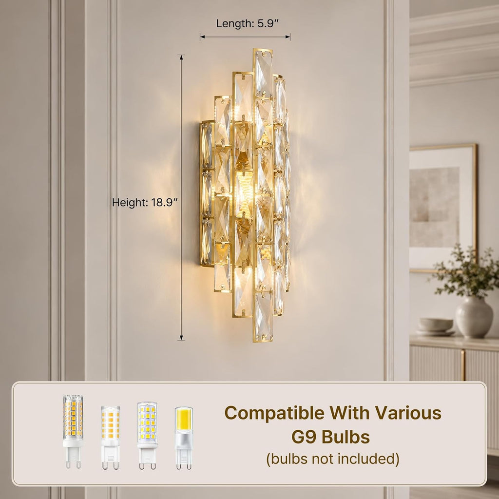 Crystal Wall Sconces Modern Gold Luxury Sconce Wall Light Fixtures Mid-Century Elegant Bling Wall Lamp for Living