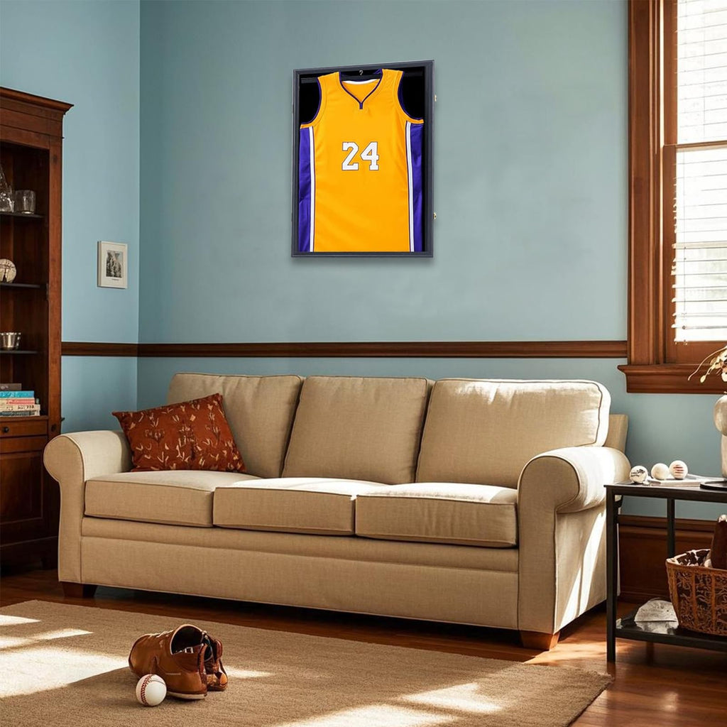 Jersey Frame Display Case, Black Shadow Box for Sports Jerseys, 1P