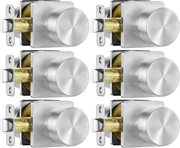 Brushed Nickel Door Knobs Interior, Passage Door Knobs 6 Pack