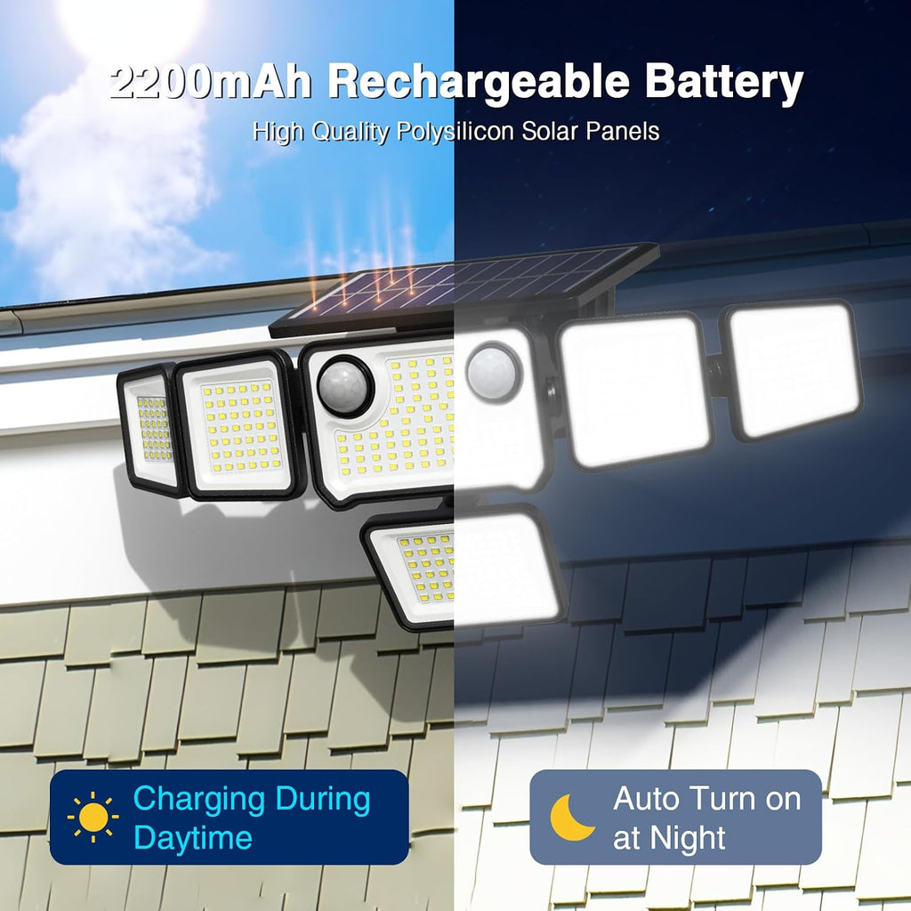 6000LM Solar Lights Outdoor Waterproof, 6 Heads Solar Flood Lights Outdoor with 2 Motion Sensor, 310 LED Motion Light