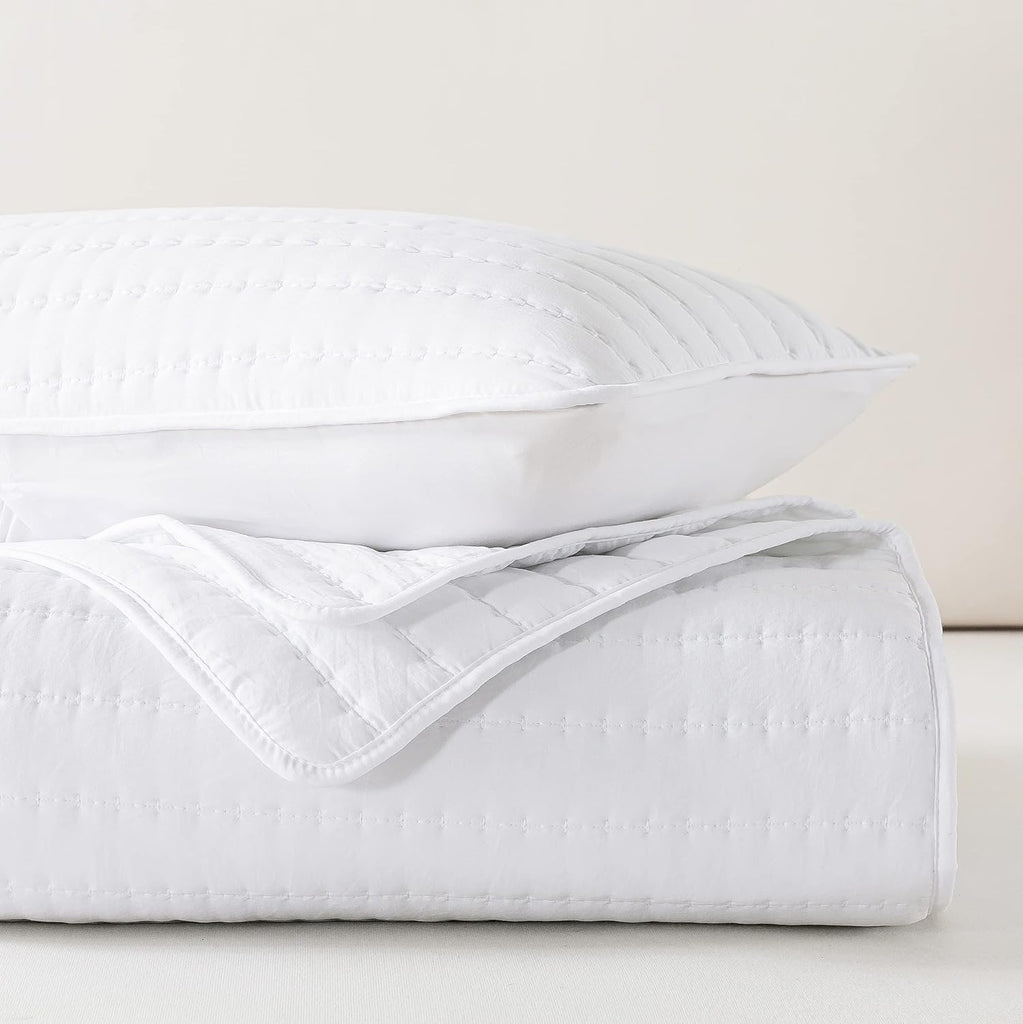 White Quilt Bedding Sets with Pillow Shams, Lightweight Soft Bedspread Coverlet, Quilted Blanket Thin
