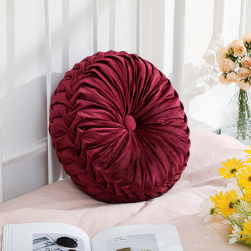 1 Pcs Round Throw Velvet Pillow Decorative Pillow (Burgundy, 15'')