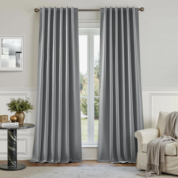 100% Blackout Faux Silk Silver Grey Curtains 52W x 84L 2 Panels
